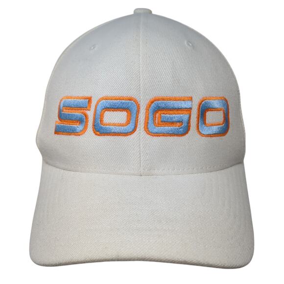 Sogo Fitted Baseball Cap White M Embroidered Lightweight 6 Panel Flexfit Lids - Picture 1 of 9